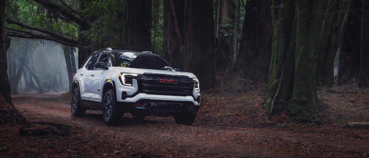 2026 GMC Terrain driving in a dark forest