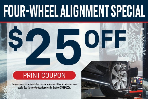 $25 Off Four-Wheel Alignment Special