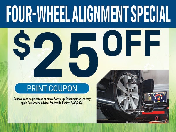$25 Off Four-Wheel Alignment Special